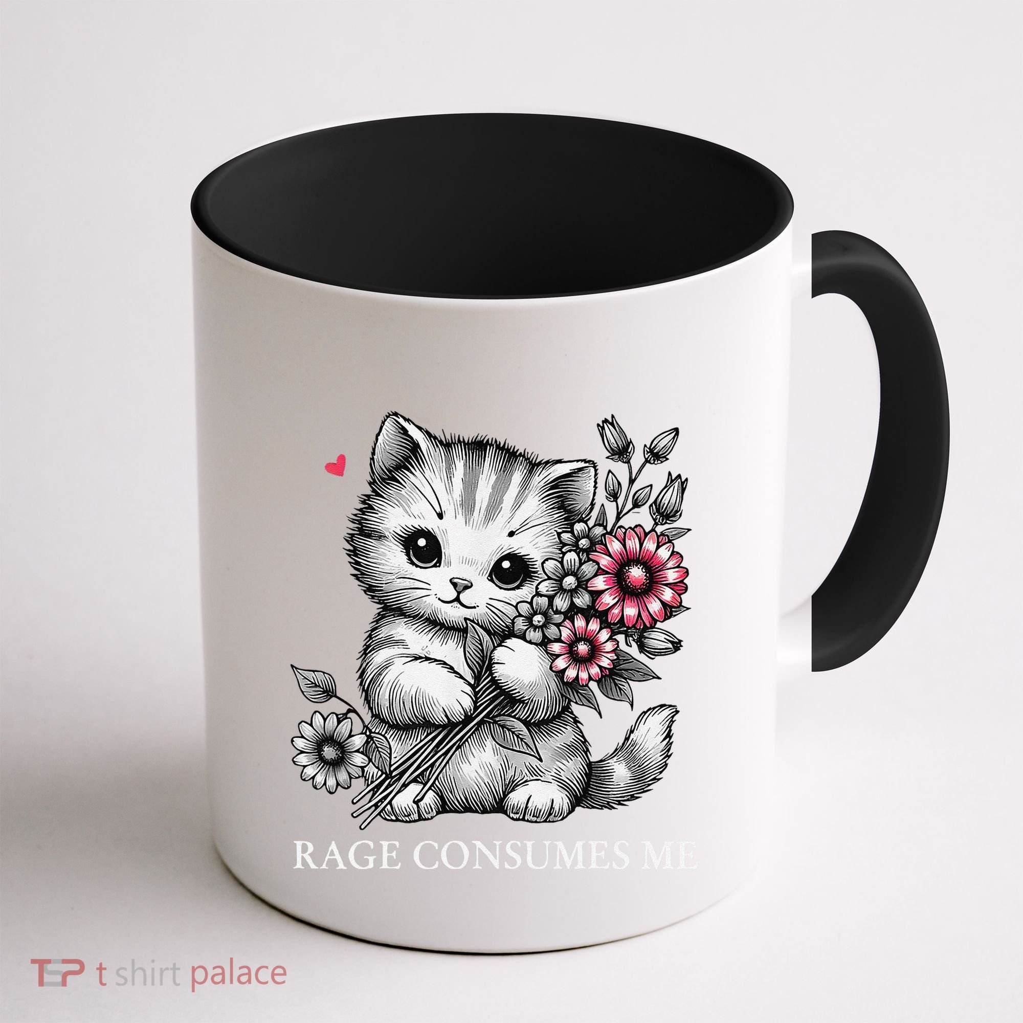 Cute Cat Rage Consumes Me Funny Sarcastic Kitten Flower Coffee Mug