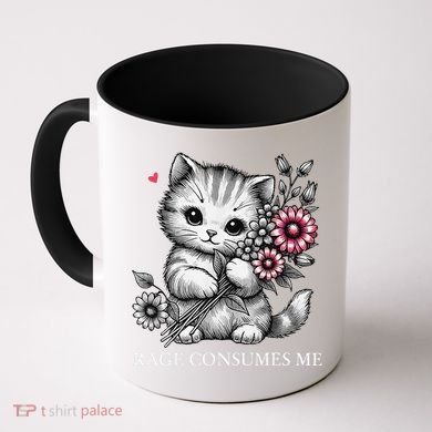 Cute Cat Rage Consumes Me Funny Sarcastic Kitten Flower Coffee Mug