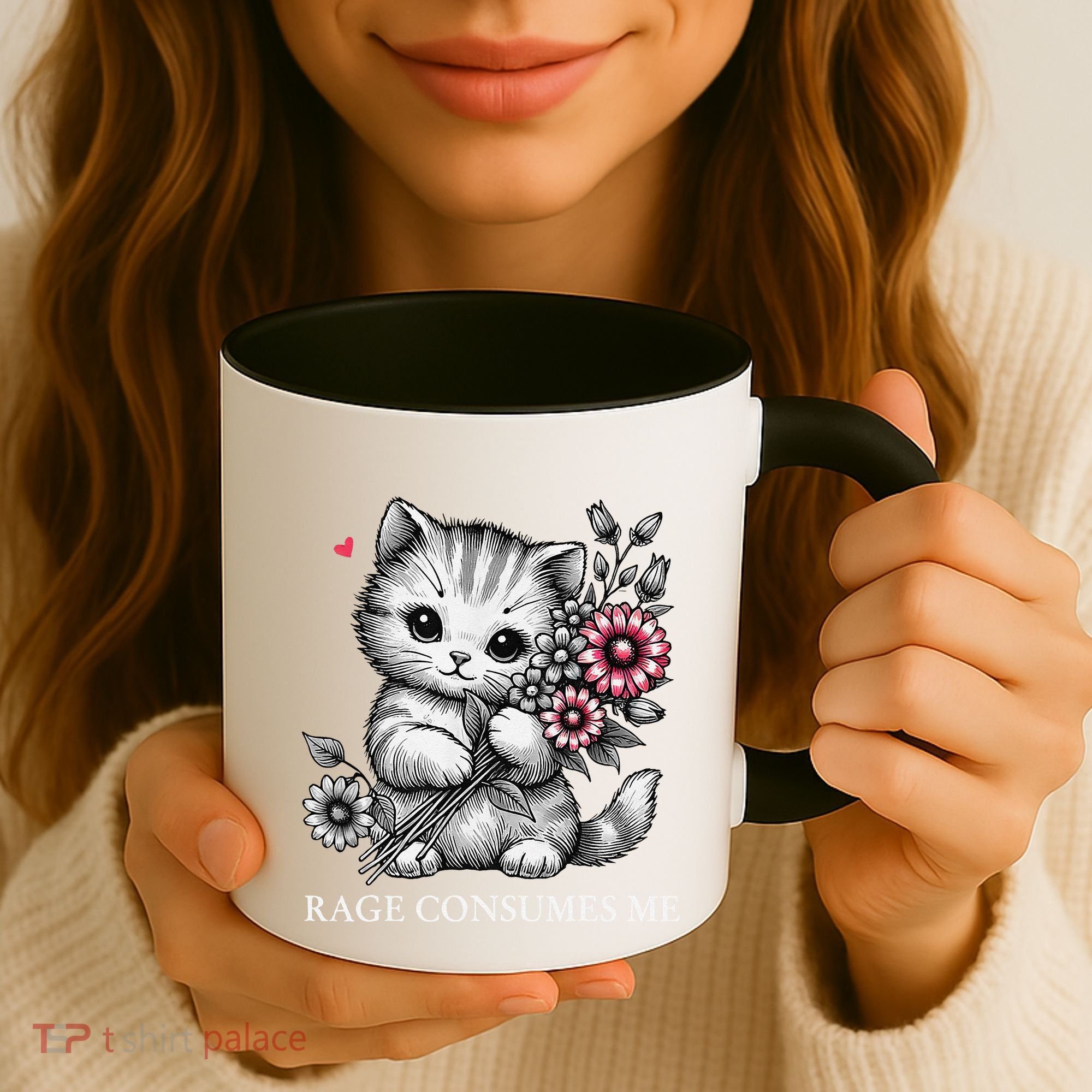 Cute Cat Rage Consumes Me Funny Sarcastic Kitten Flower Coffee Mug