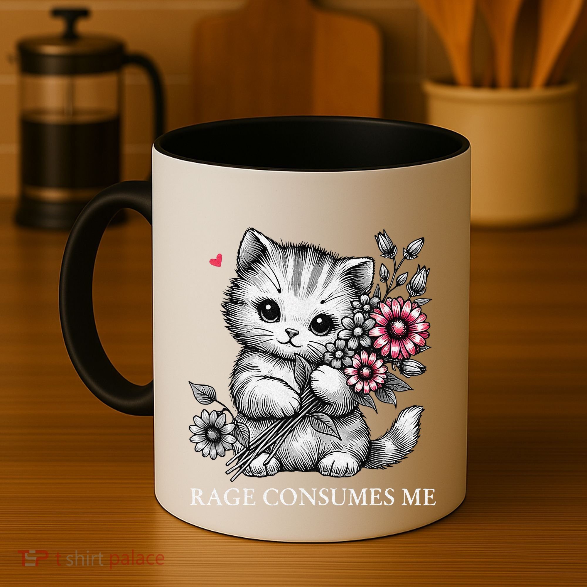 Cute Cat Rage Consumes Me Funny Sarcastic Kitten Flower Coffee Mug