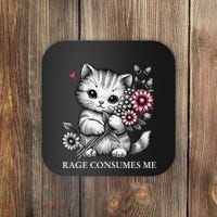 Cute Cat Rage Consumes Me Funny Sarcastic Kitten Flower Coaster thumb 0