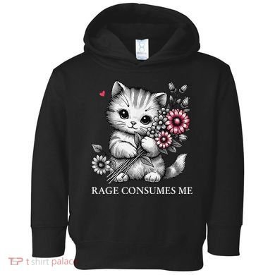 Cute Cat Rage Consumes Me Funny Sarcastic Kitten Flower Toddler Hoodie