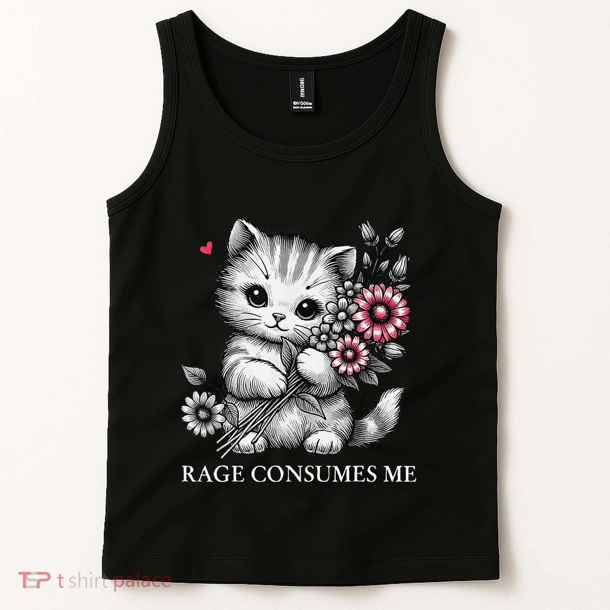 Cute Cat Rage Consumes Me Funny Sarcastic Kitten Flower Tank Top