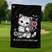 Cute Cat Rage Consumes Me Funny Sarcastic Kitten Flower Golf Towel thumb 1