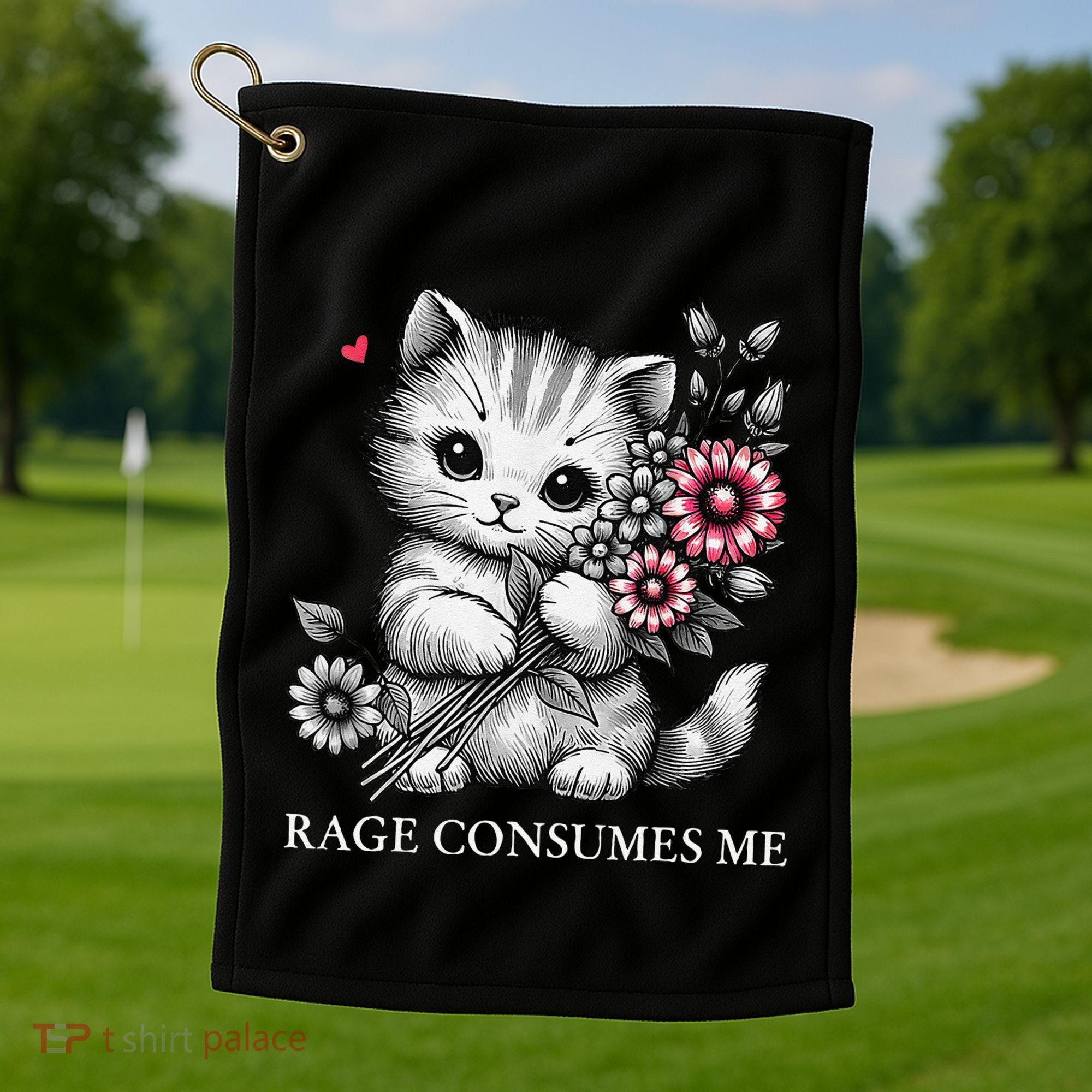 Cute Cat Rage Consumes Me Funny Sarcastic Kitten Flower Golf Towel