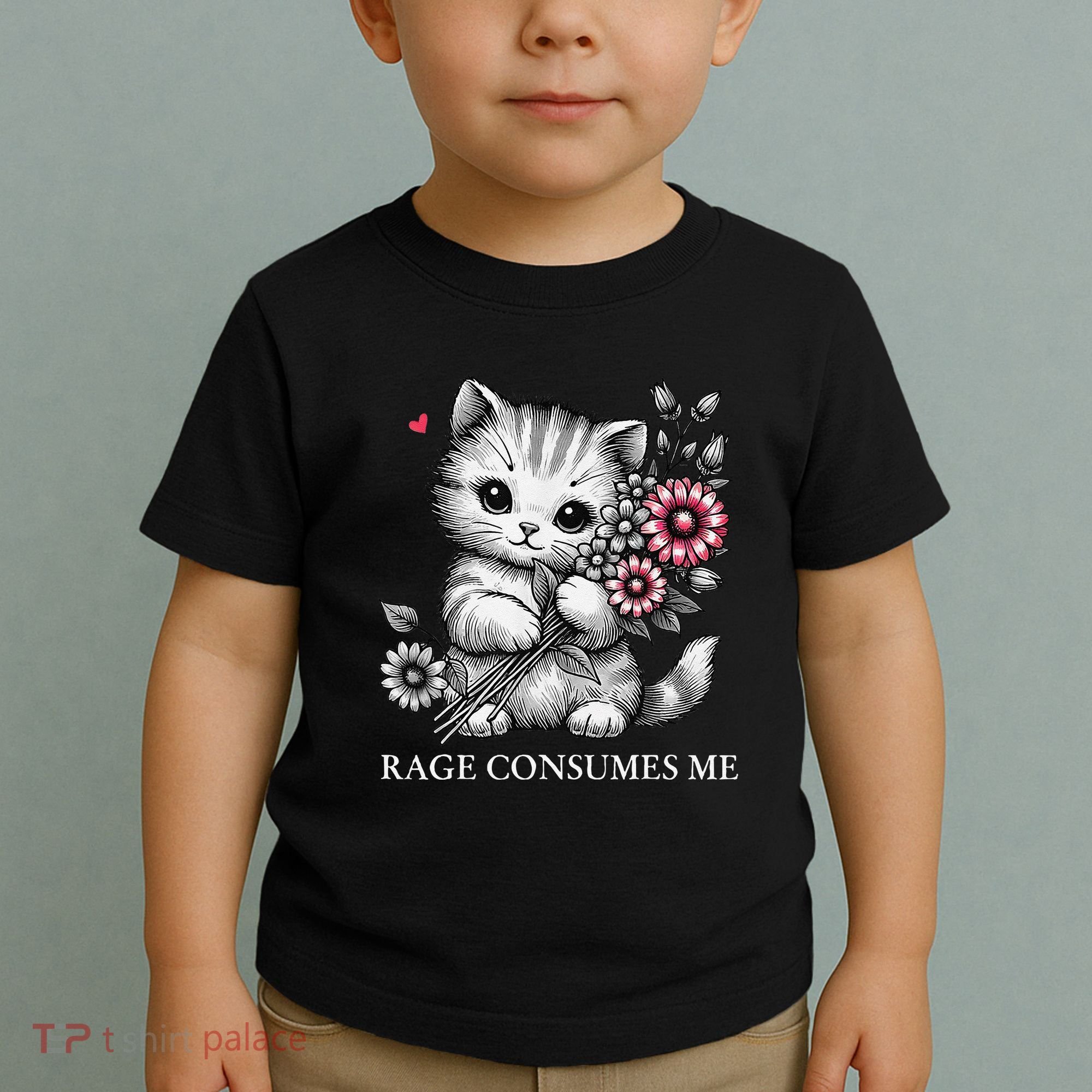 Cute Cat Rage Consumes Me Funny Sarcastic Kitten Flower Toddler T-Shirt