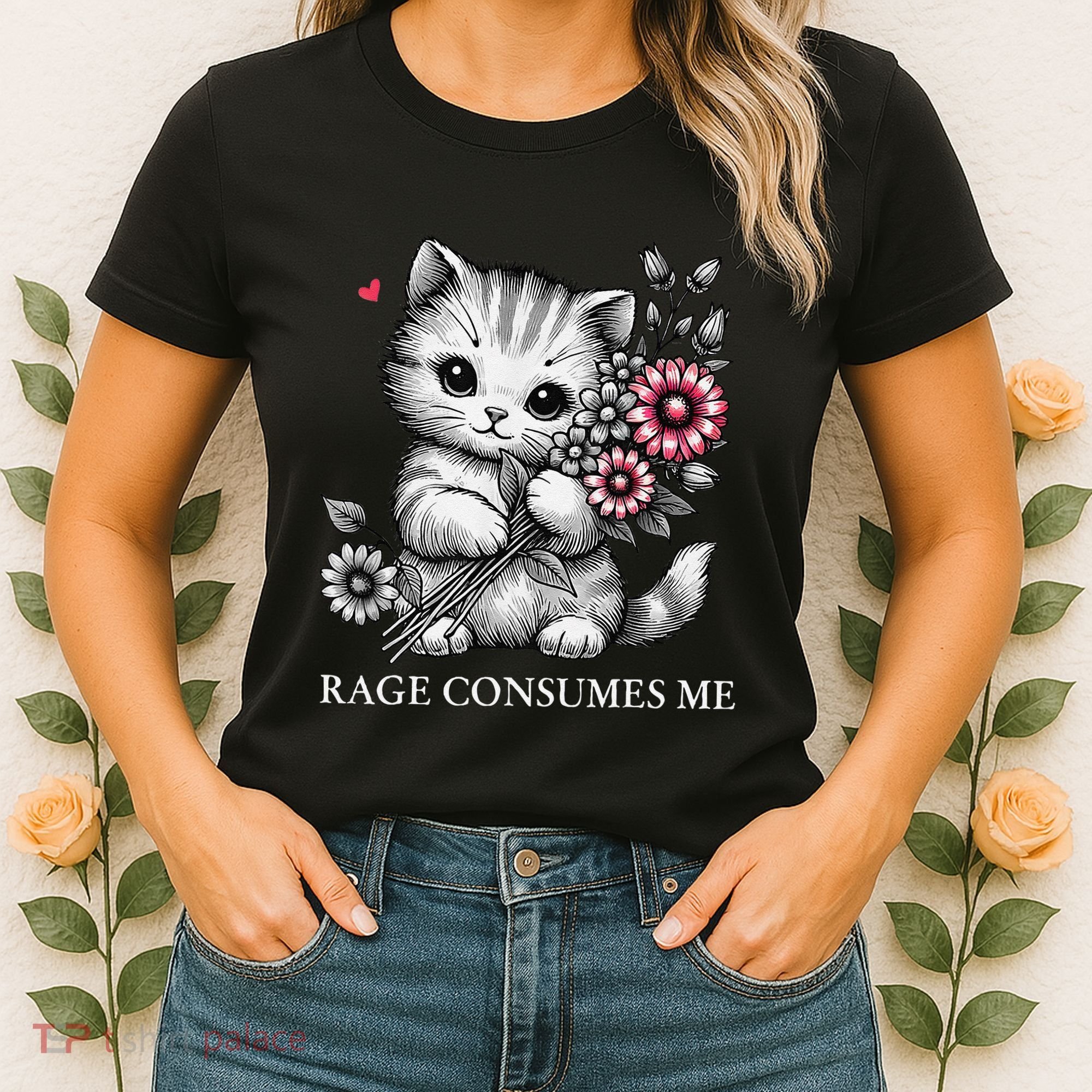 Cute Cat Rage Consumes Me Funny Sarcastic Kitten Flower Women's T-Shirt