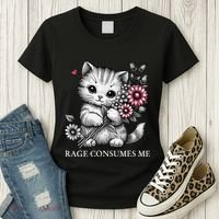 Cute Cat Rage Consumes Me Funny Sarcastic Kitten Flower Women's T-Shirt thumb 3