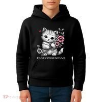 Cute Cat Rage Consumes Me Funny Sarcastic Kitten Flower Kids Hoodie thumb 4