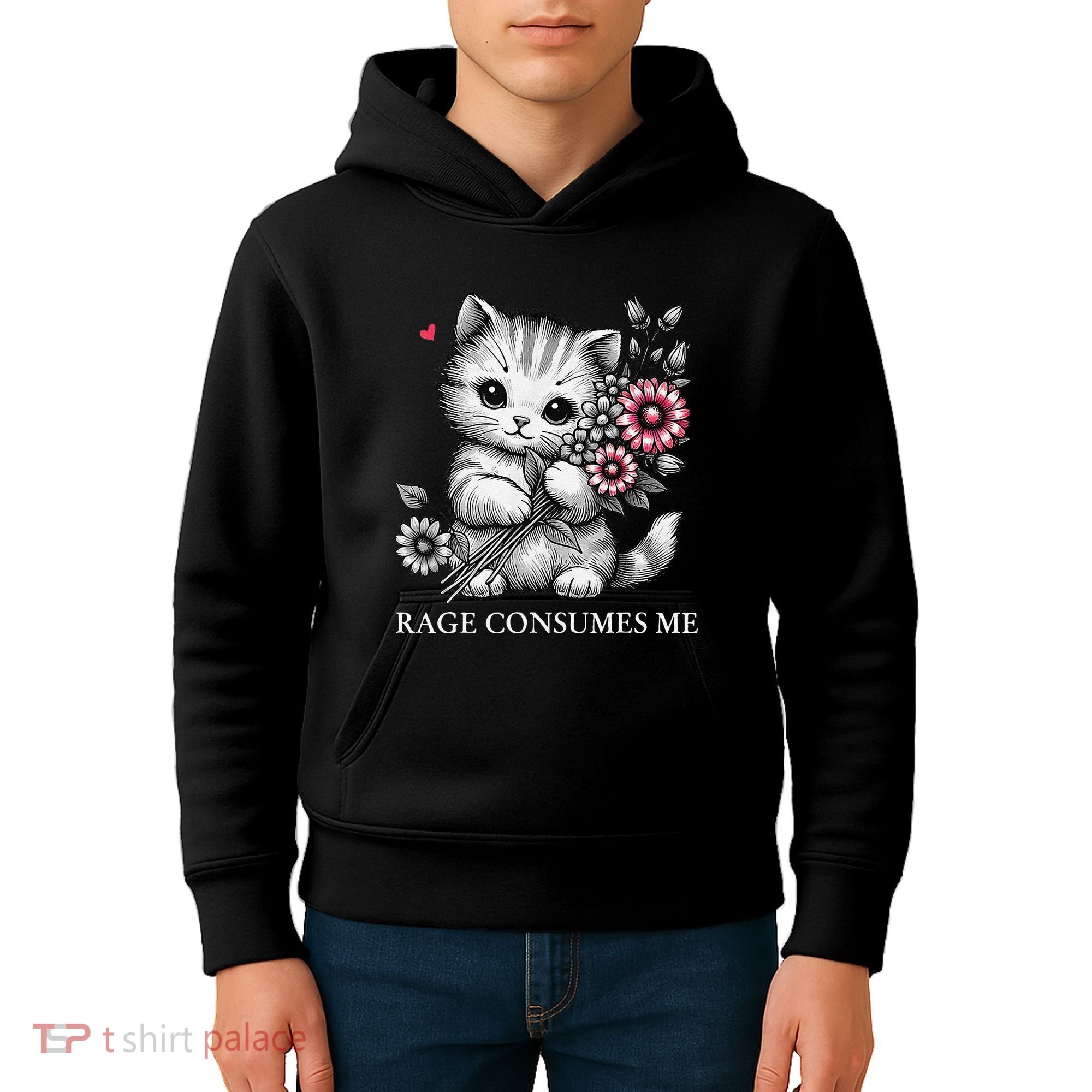 Cute Cat Rage Consumes Me Funny Sarcastic Kitten Flower Kids Hoodie
