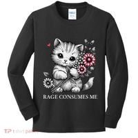 Cute Cat Rage Consumes Me Funny Sarcastic Kitten Flower Kids Long Sleeve Shirt thumb 0
