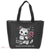Cute Cat Rage Consumes Me Funny Sarcastic Kitten Flower Tote Bag thumb 0