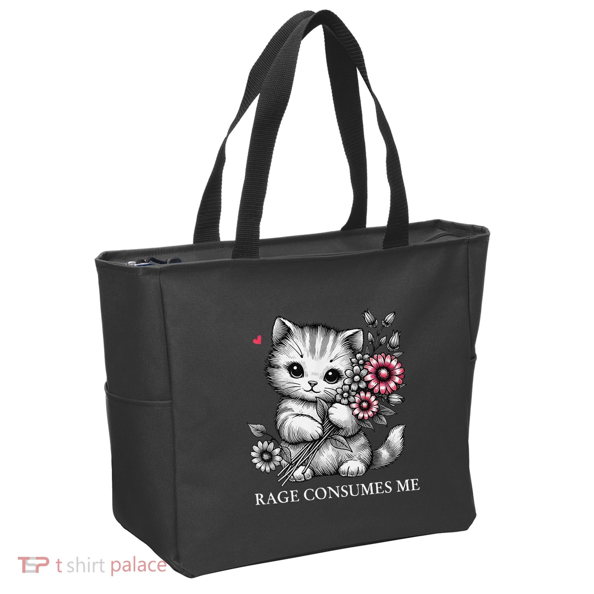 Cute Cat Rage Consumes Me Funny Sarcastic Kitten Flower Tote Bag
