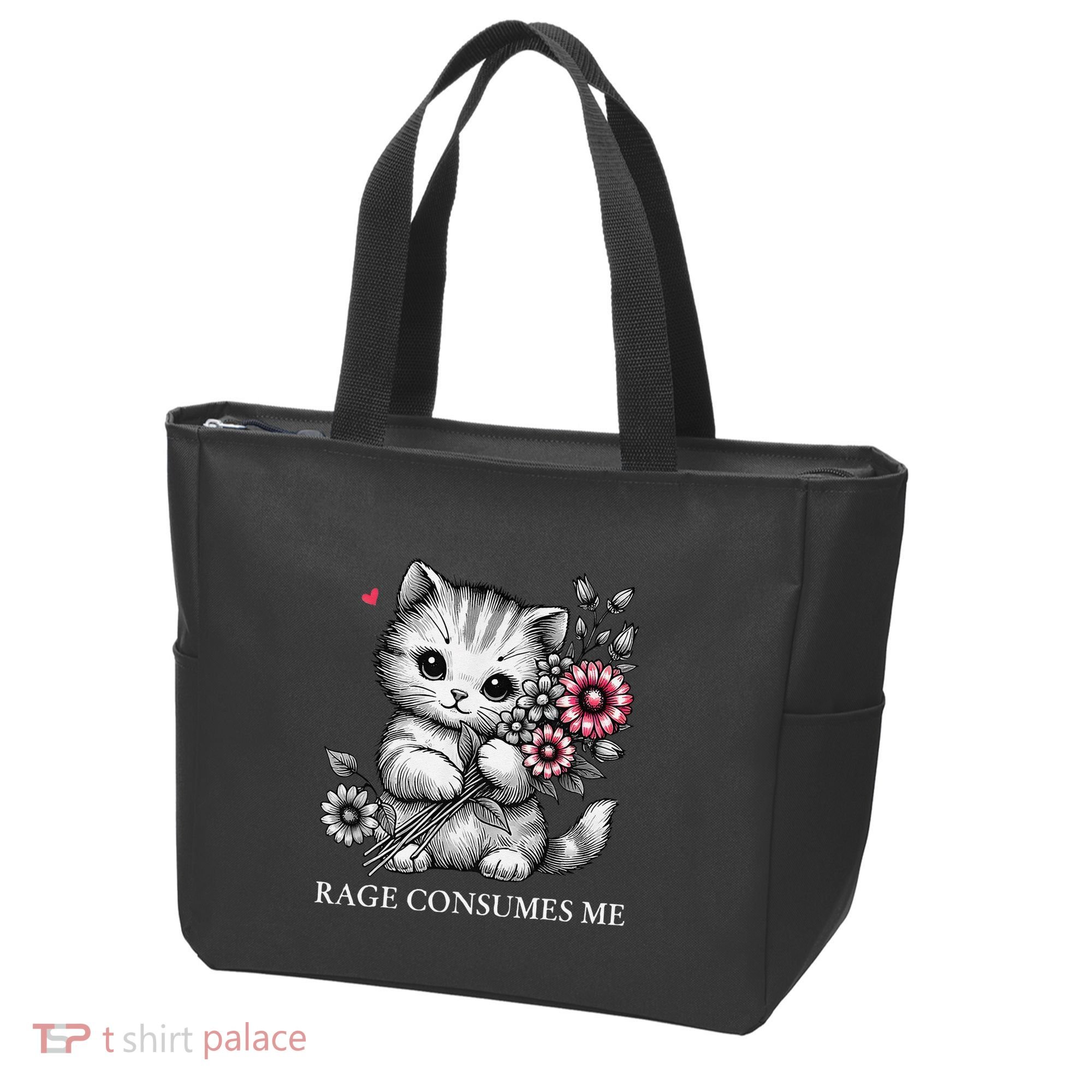 Cute Cat Rage Consumes Me Funny Sarcastic Kitten Flower Tote Bag