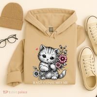 Cute Cat Rage Consumes Me Funny Sarcastic Kitten Flower Hoodie thumb 4
