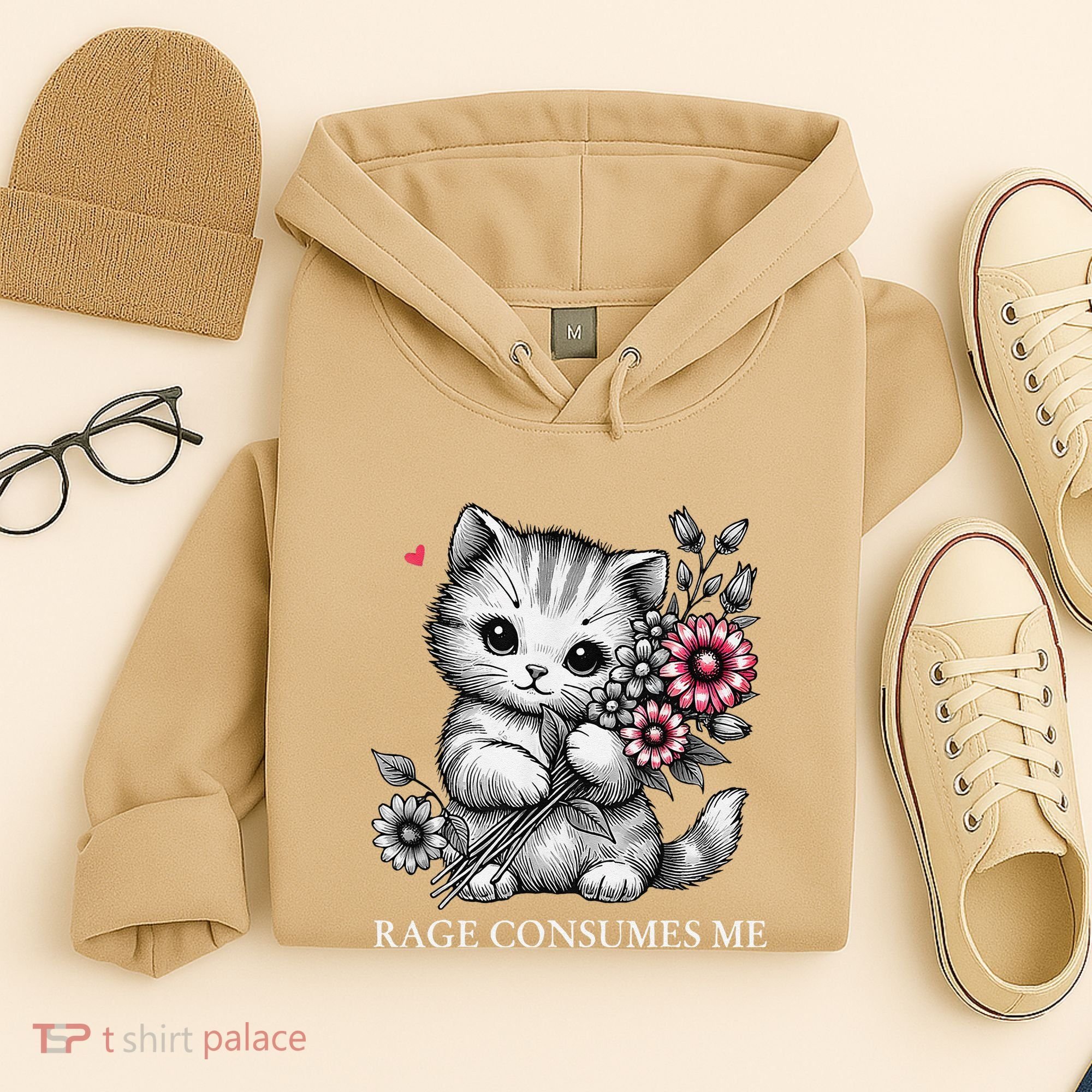 Cute Cat Rage Consumes Me Funny Sarcastic Kitten Flower Hoodie