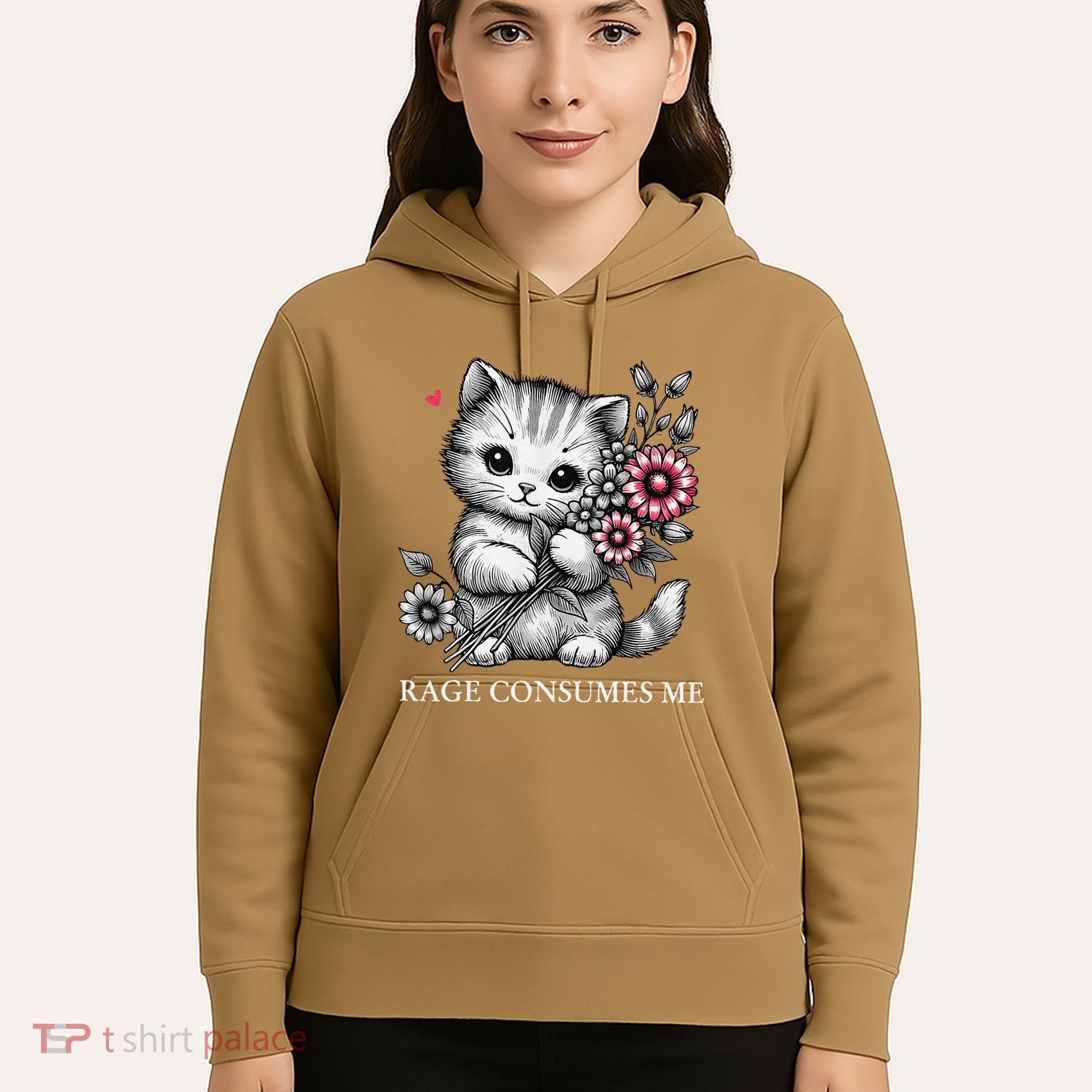Cute Cat Rage Consumes Me Funny Sarcastic Kitten Flower Hoodie