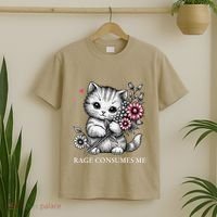 Cute Cat Rage Consumes Me Funny Sarcastic Kitten Flower T-Shirt thumb 2