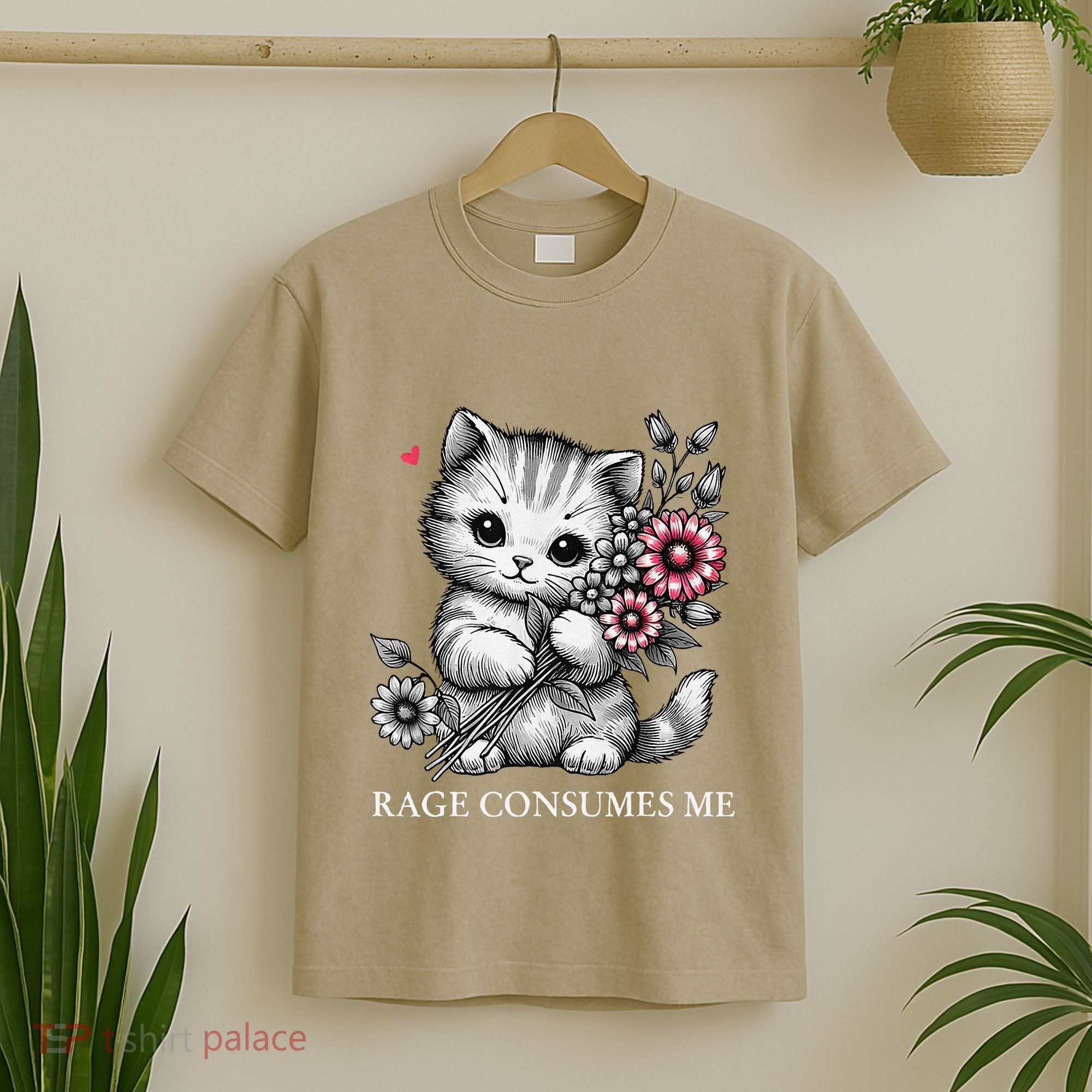 Cute Cat Rage Consumes Me Funny Sarcastic Kitten Flower T-Shirt