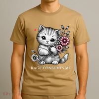 Cute Cat Rage Consumes Me Funny Sarcastic Kitten Flower T-Shirt thumb 3