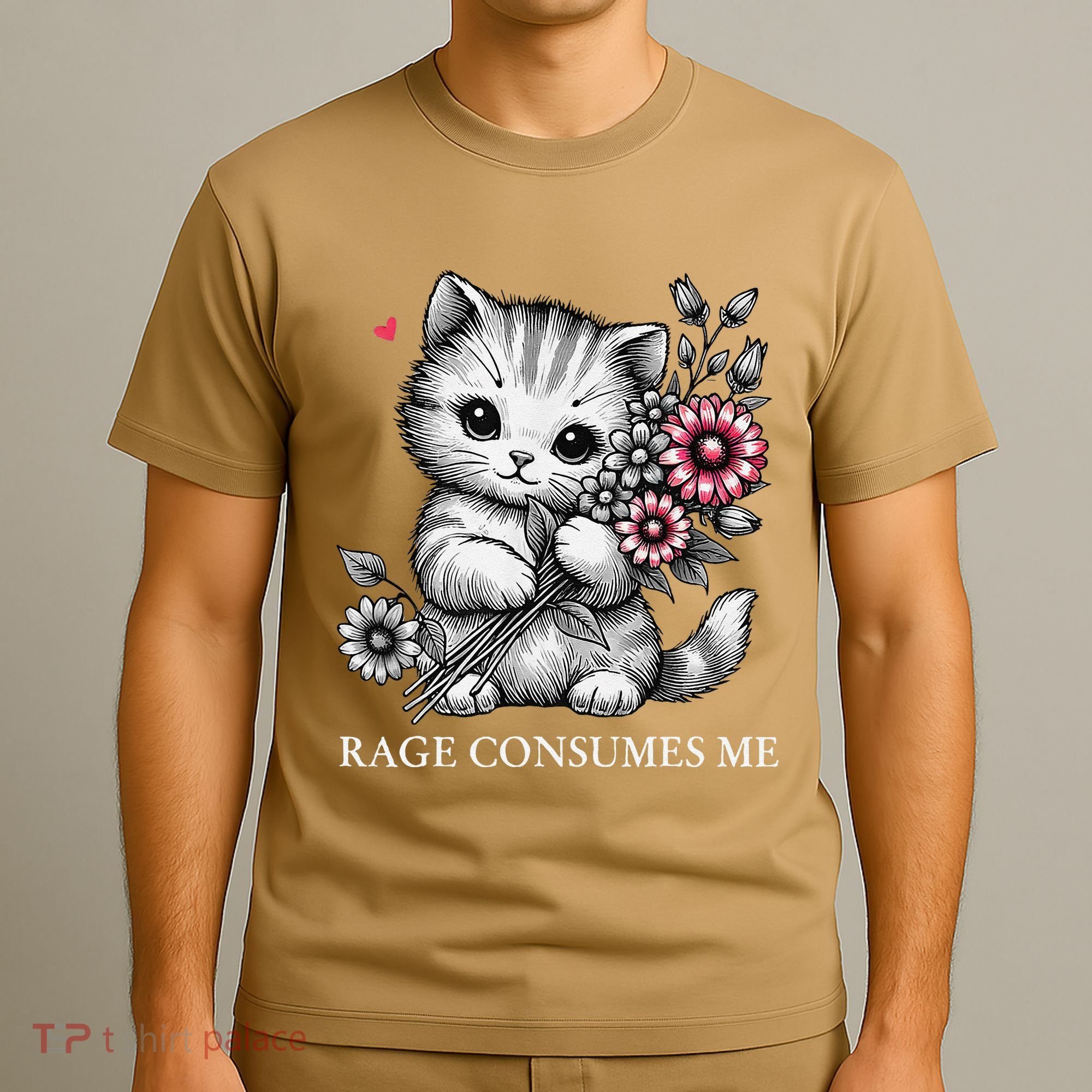 Cute Cat Rage Consumes Me Funny Sarcastic Kitten Flower T-Shirt