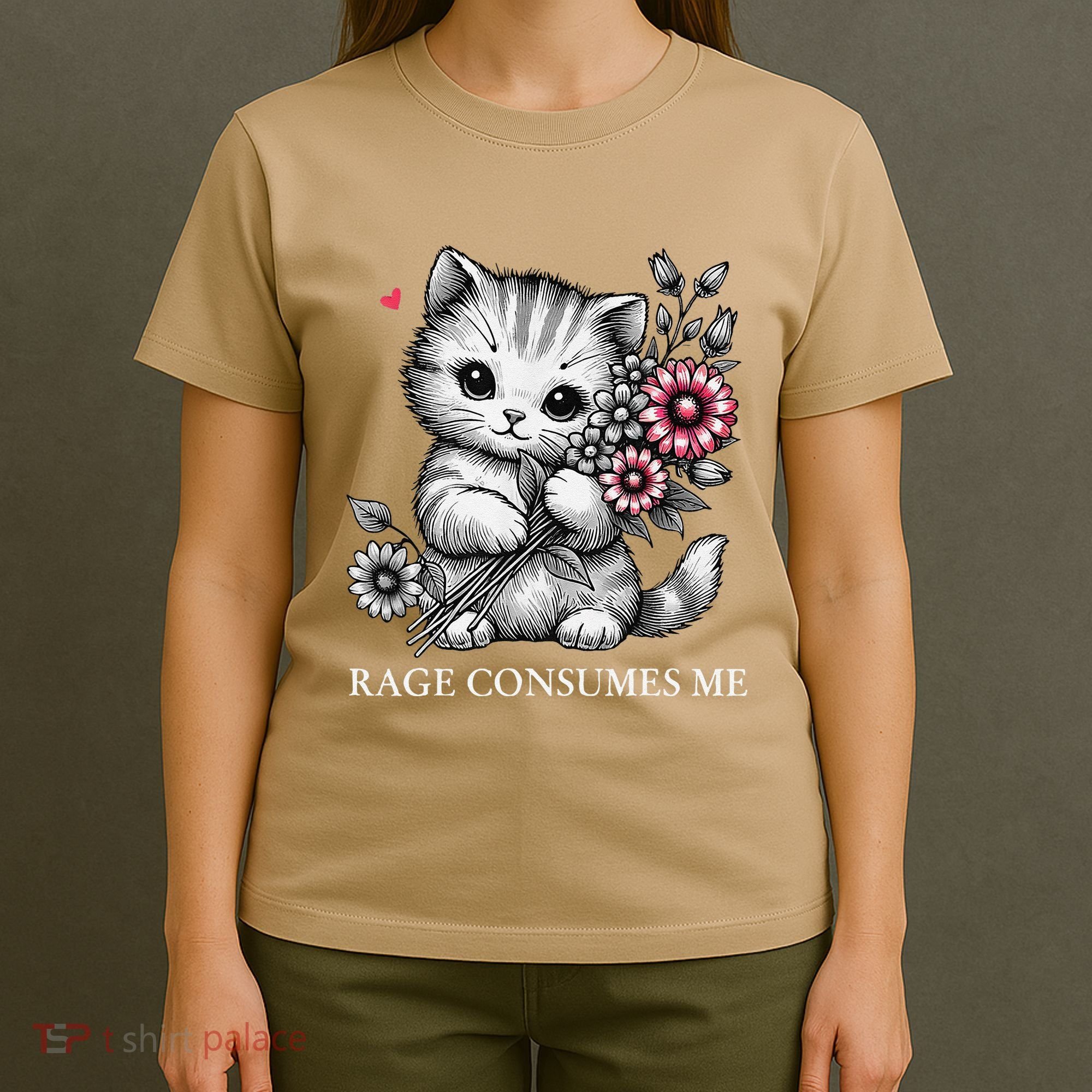 Cute Cat Rage Consumes Me Funny Sarcastic Kitten Flower T-Shirt