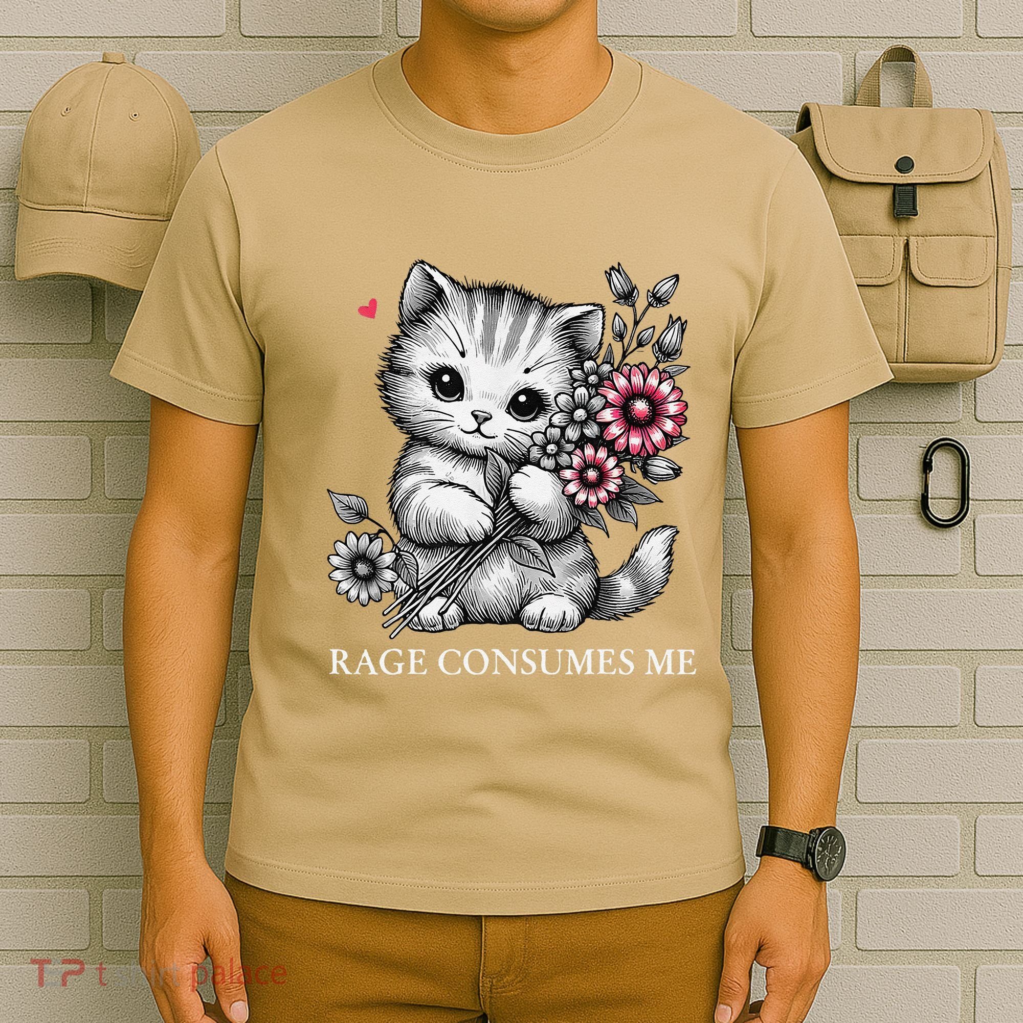 Cute Cat Rage Consumes Me Funny Sarcastic Kitten Flower T-Shirt