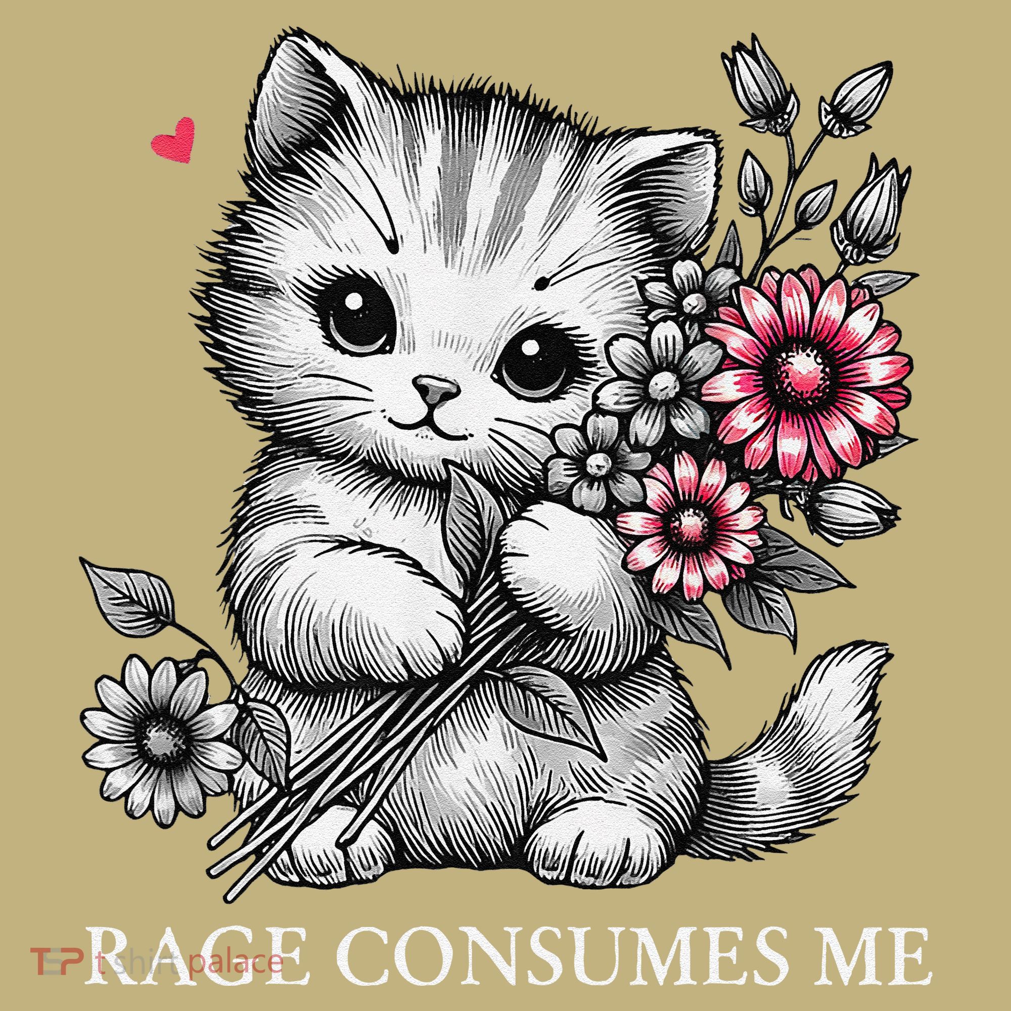 Cute Cat Rage Consumes Me Funny Sarcastic Kitten Flower T-Shirt