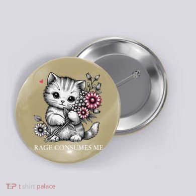 Cute Cat Rage Consumes Me Funny Sarcastic Kitten Flower Button