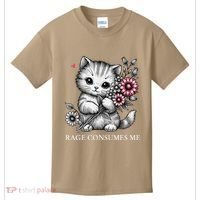 Cute Cat Rage Consumes Me Funny Sarcastic Kitten Flower Kids T-Shirt thumb 0