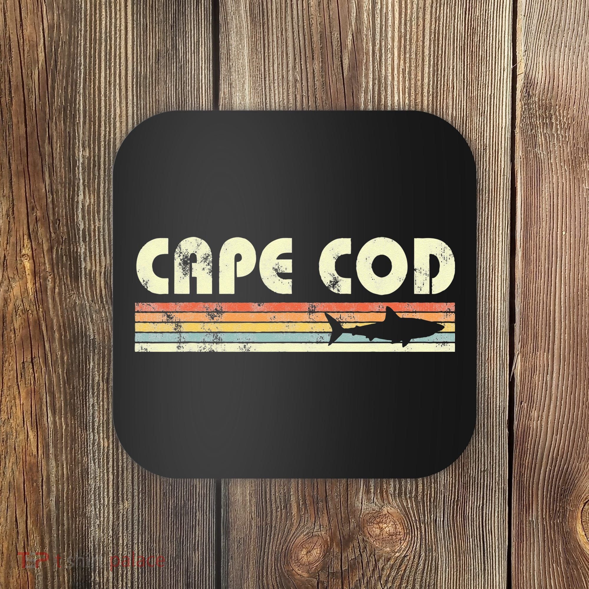 Cape Cod Retro Style with Shark graphic Coaster