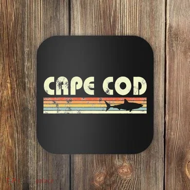 Cape Cod Retro Style with Shark graphic Coaster