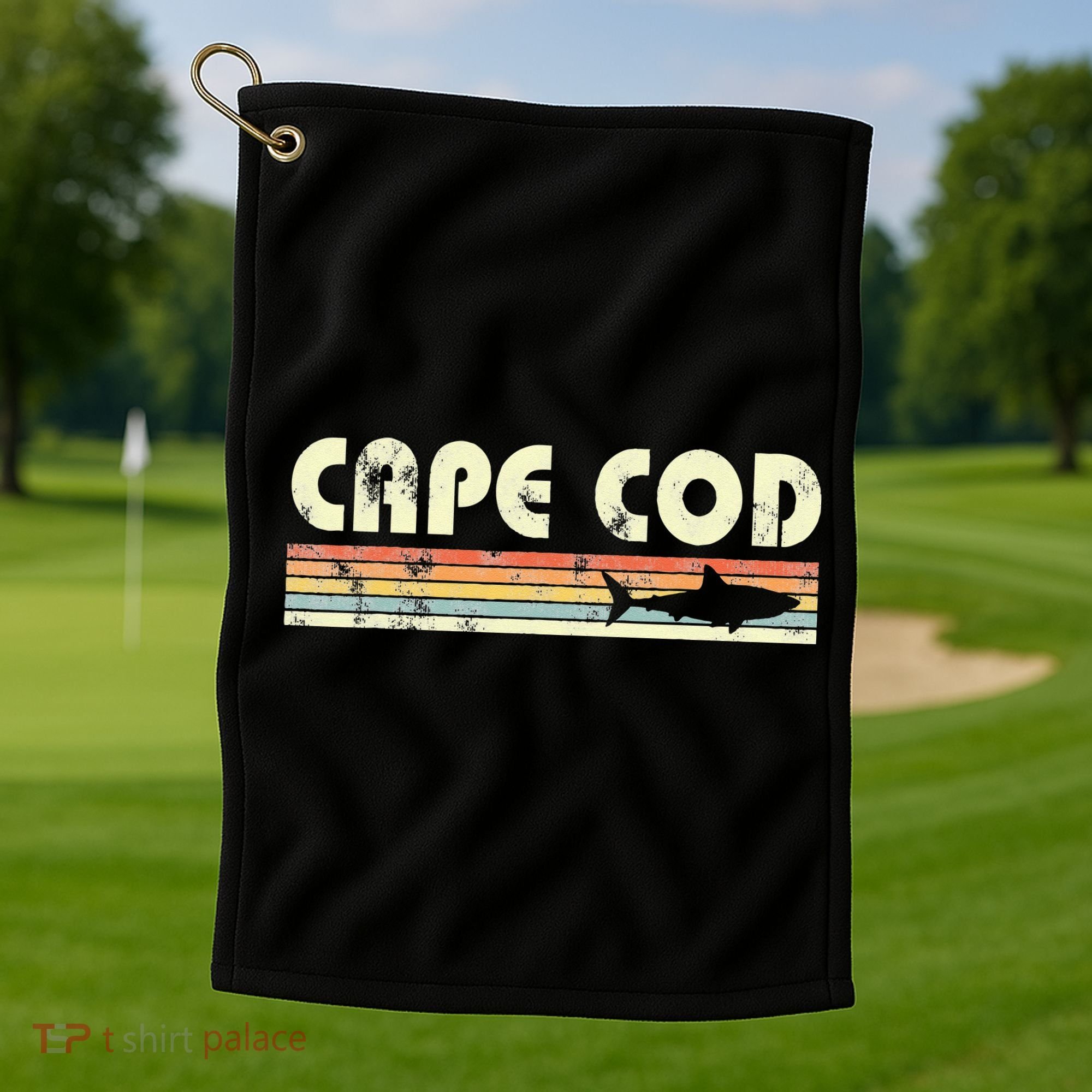 Cape Cod Retro Style with Shark graphic Golf Towel