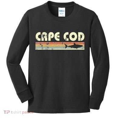 Cape Cod Retro Style with Shark graphic Kids Long Sleeve Shirt