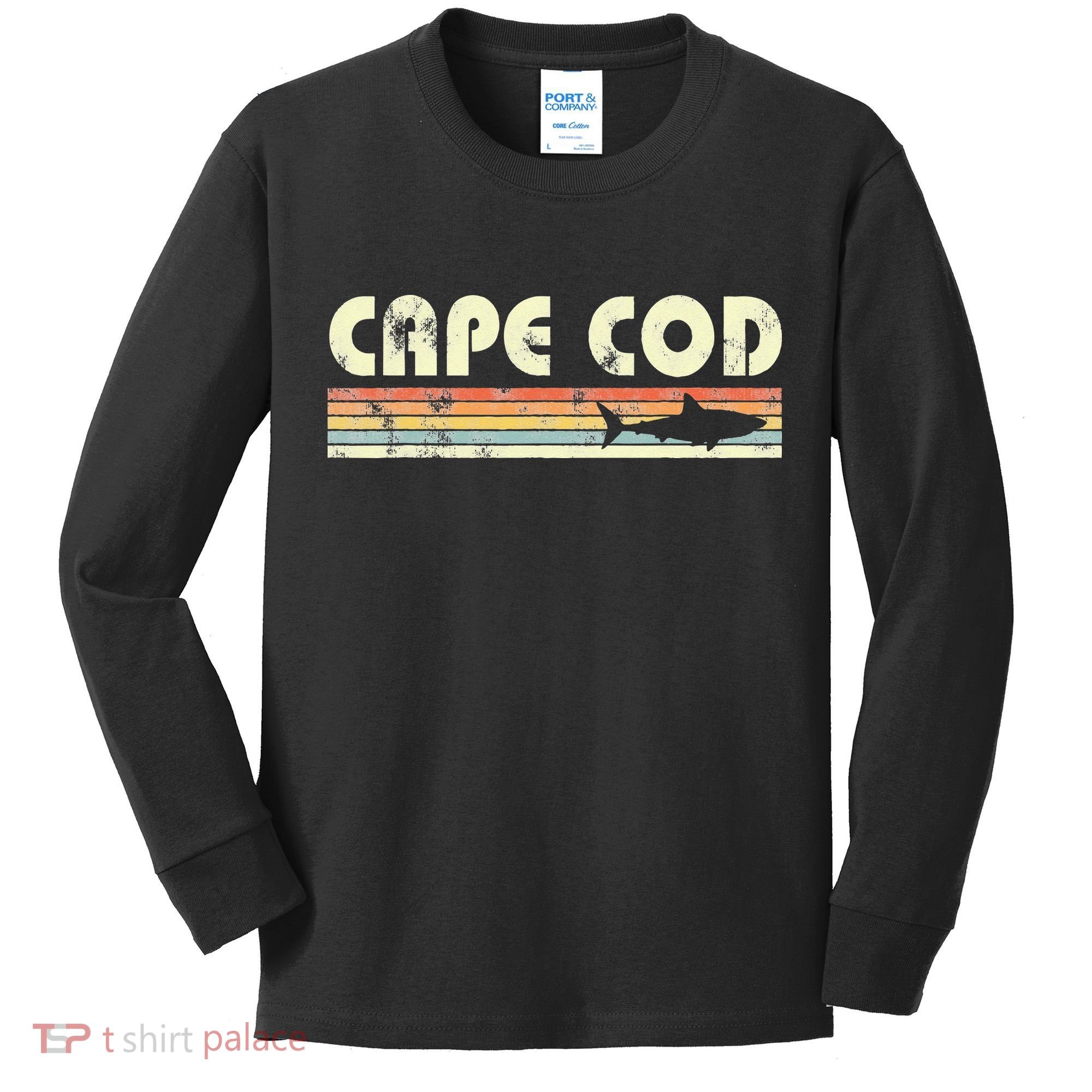 Cape Cod Retro Style with Shark graphic Kids Long Sleeve Shirt