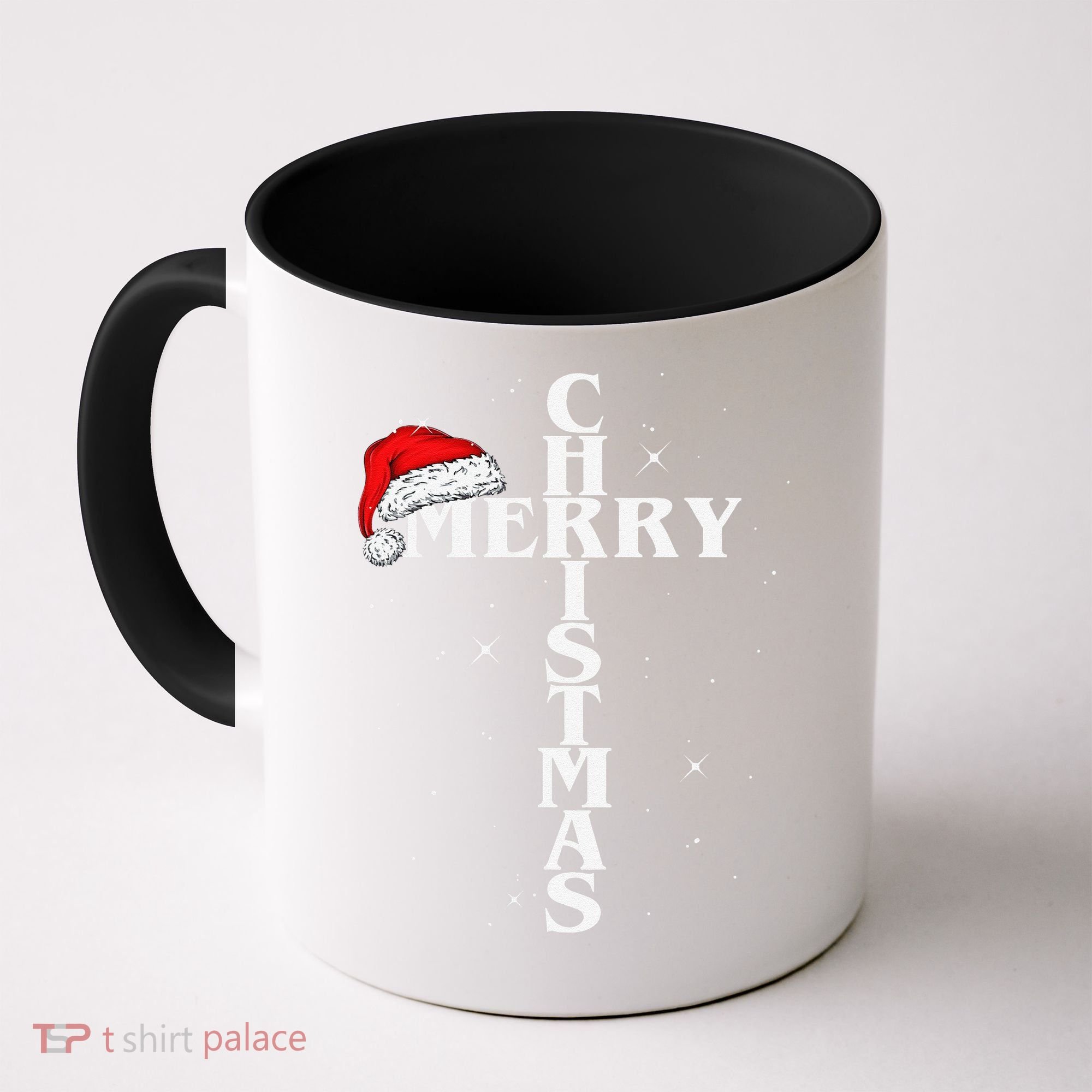 Christian Christmas Santa Hat Jesus Cross And Snow Coffee Mug