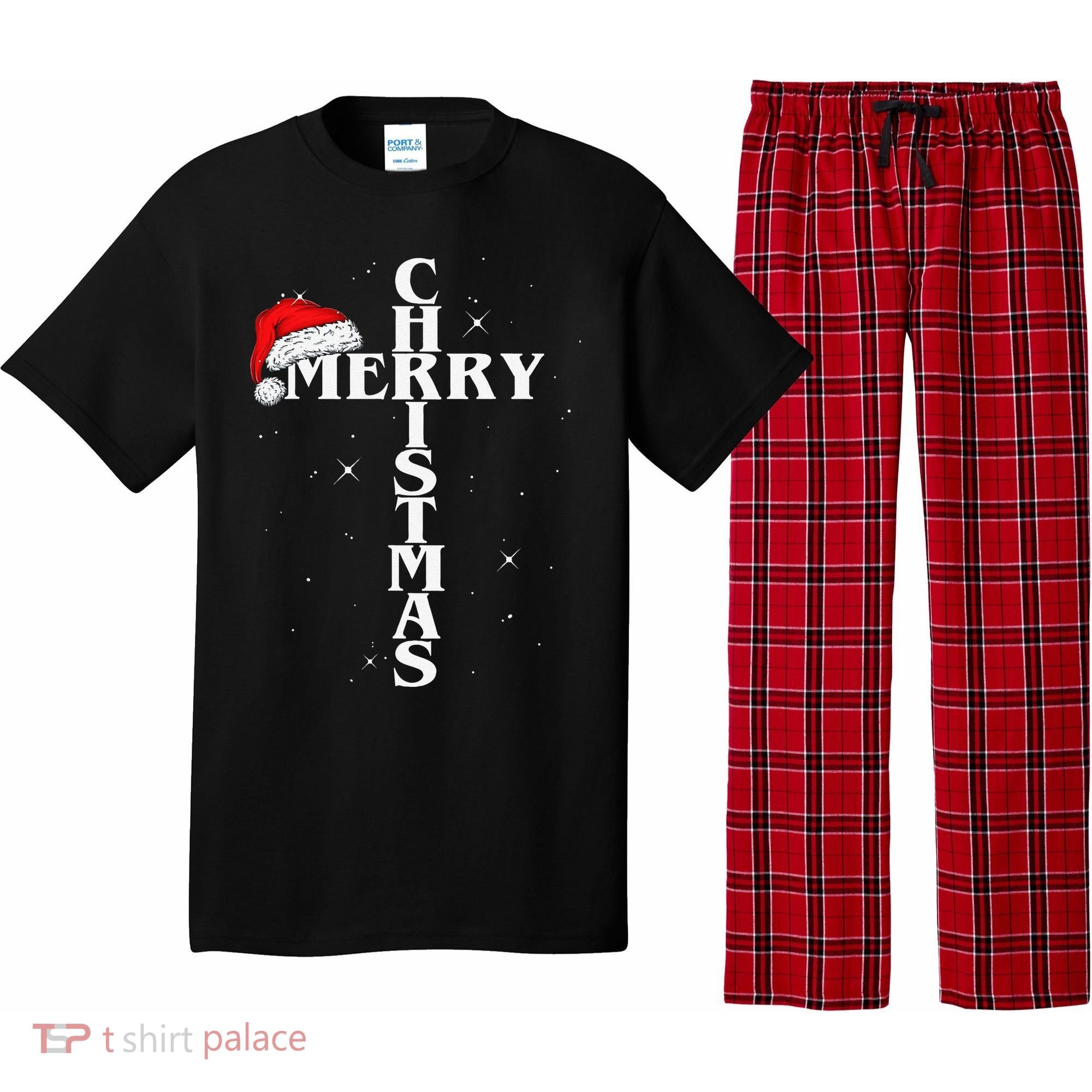 Christian Christmas Santa Hat Jesus Cross And Snow Pajama Set