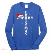 Christian Christmas Santa Hat Jesus Cross And Snow Long Sleeve Shirt thumb 0