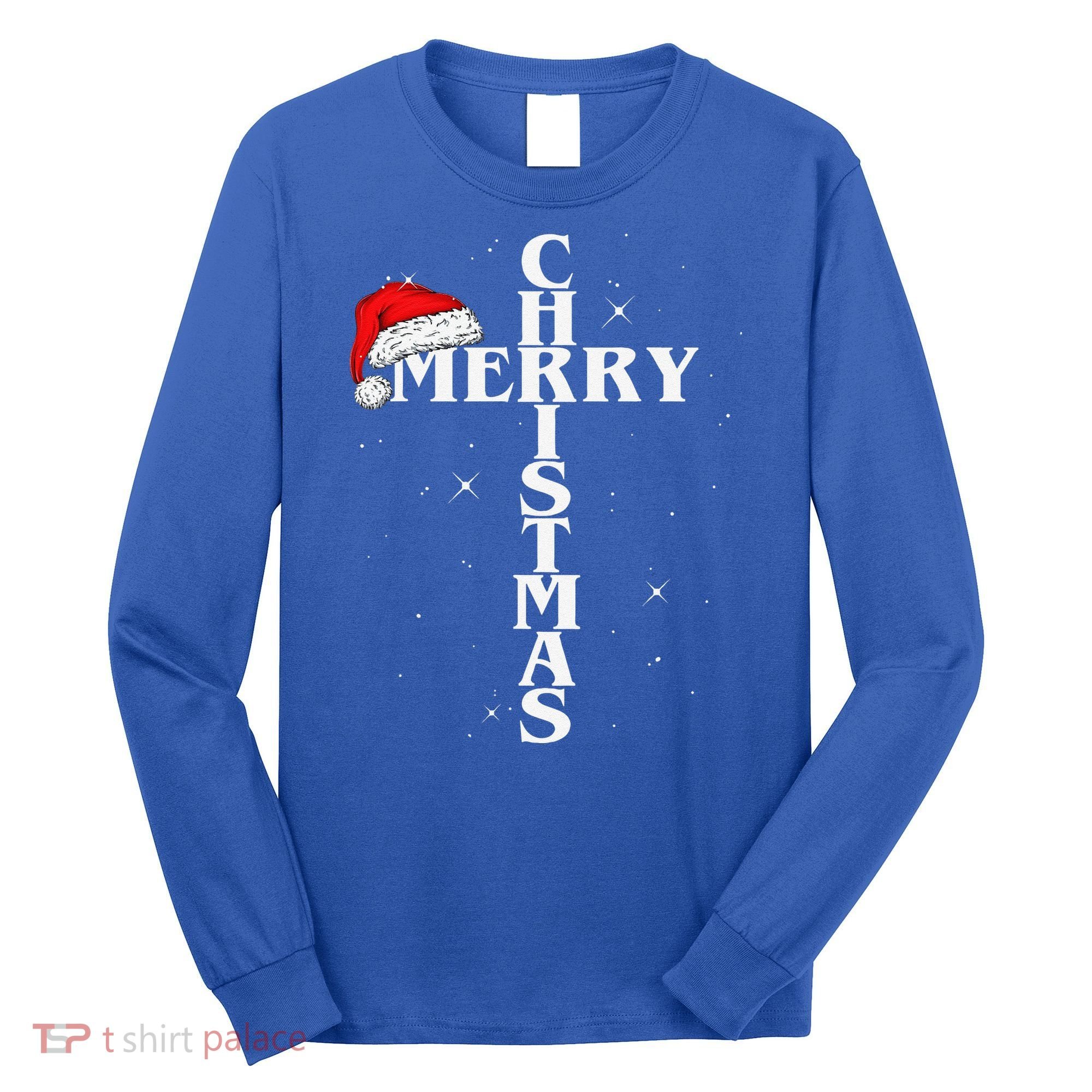 Christian Christmas Santa Hat Jesus Cross And Snow Long Sleeve Shirt