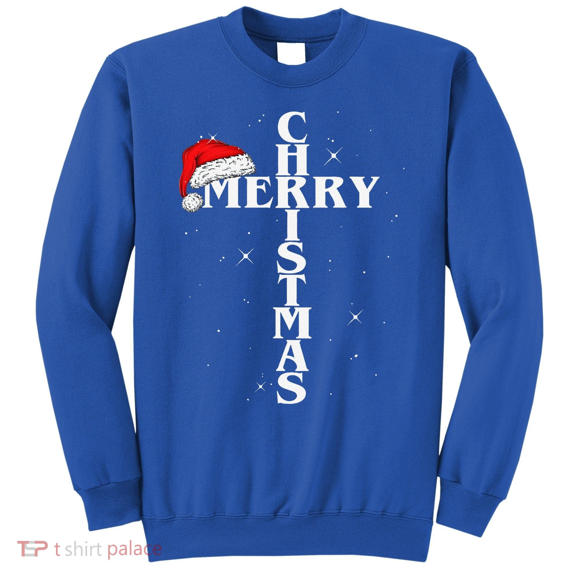 Christian Christmas Santa Hat Jesus Cross And Snow Sweatshirt