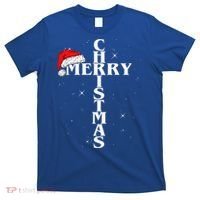 Christian Christmas Santa Hat Jesus Cross And Snow T-Shirt thumb 0