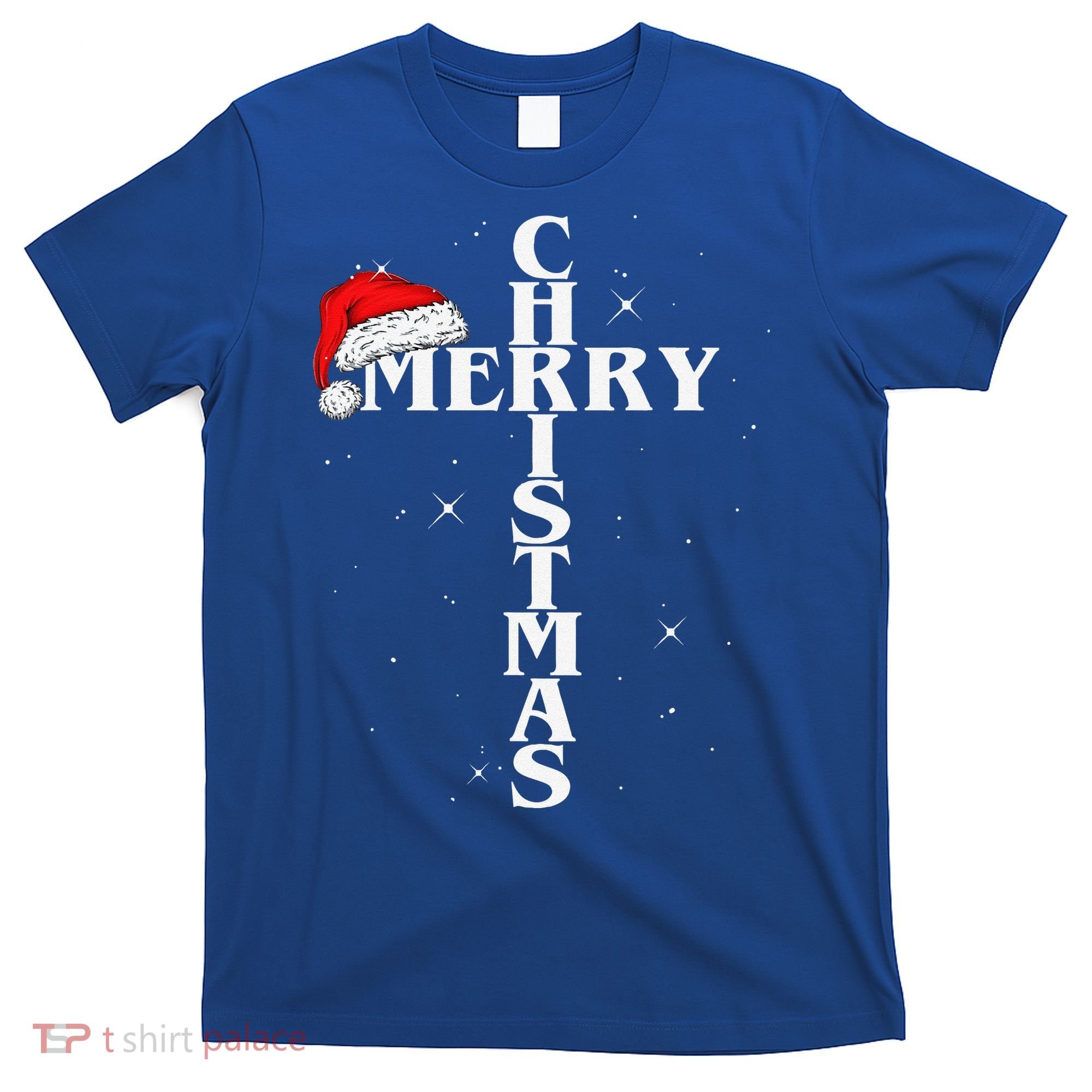 Christian Christmas Santa Hat Jesus Cross And Snow T-Shirt