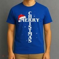 Christian Christmas Santa Hat Jesus Cross And Snow T-Shirt thumb 3