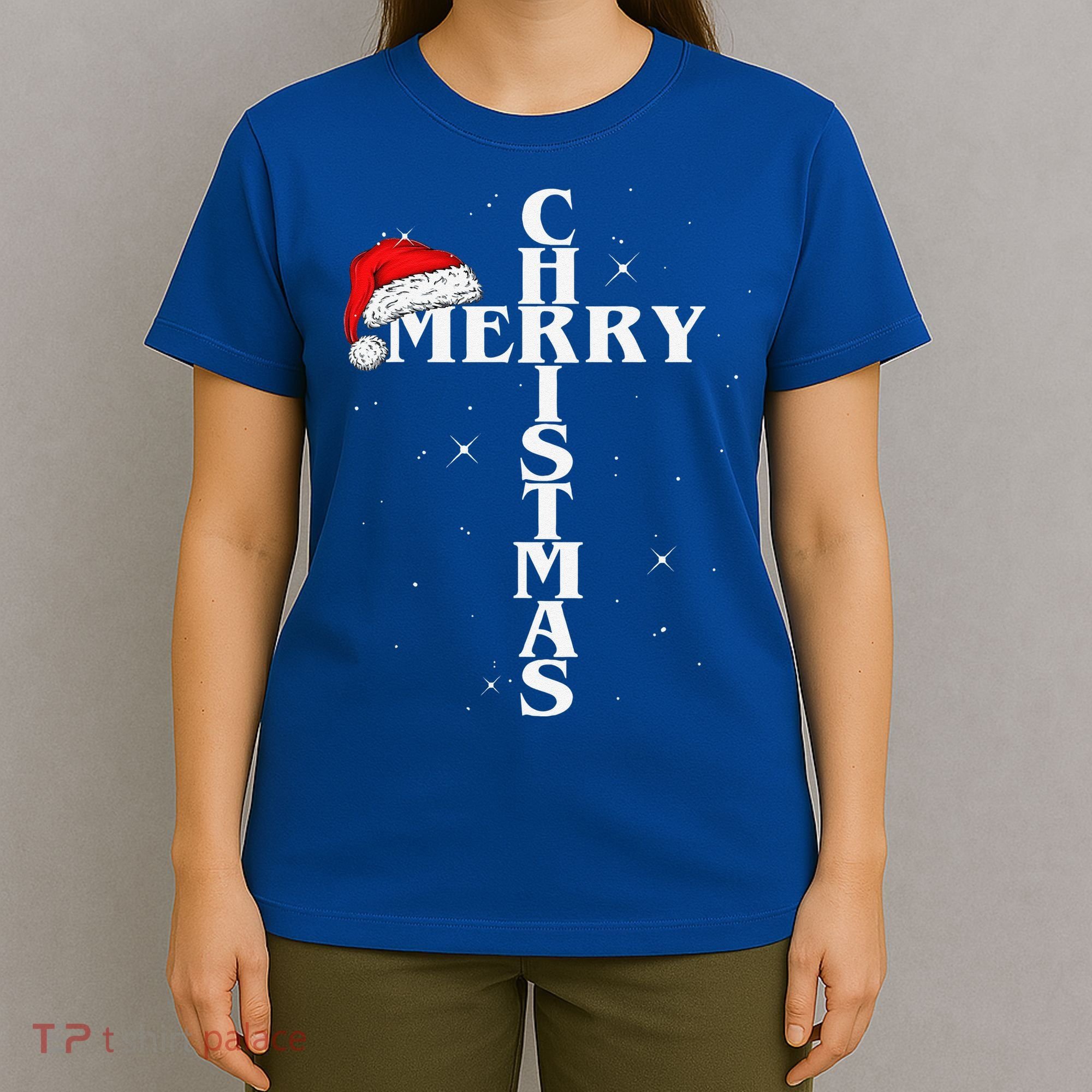 Christian Christmas Santa Hat Jesus Cross And Snow T-Shirt