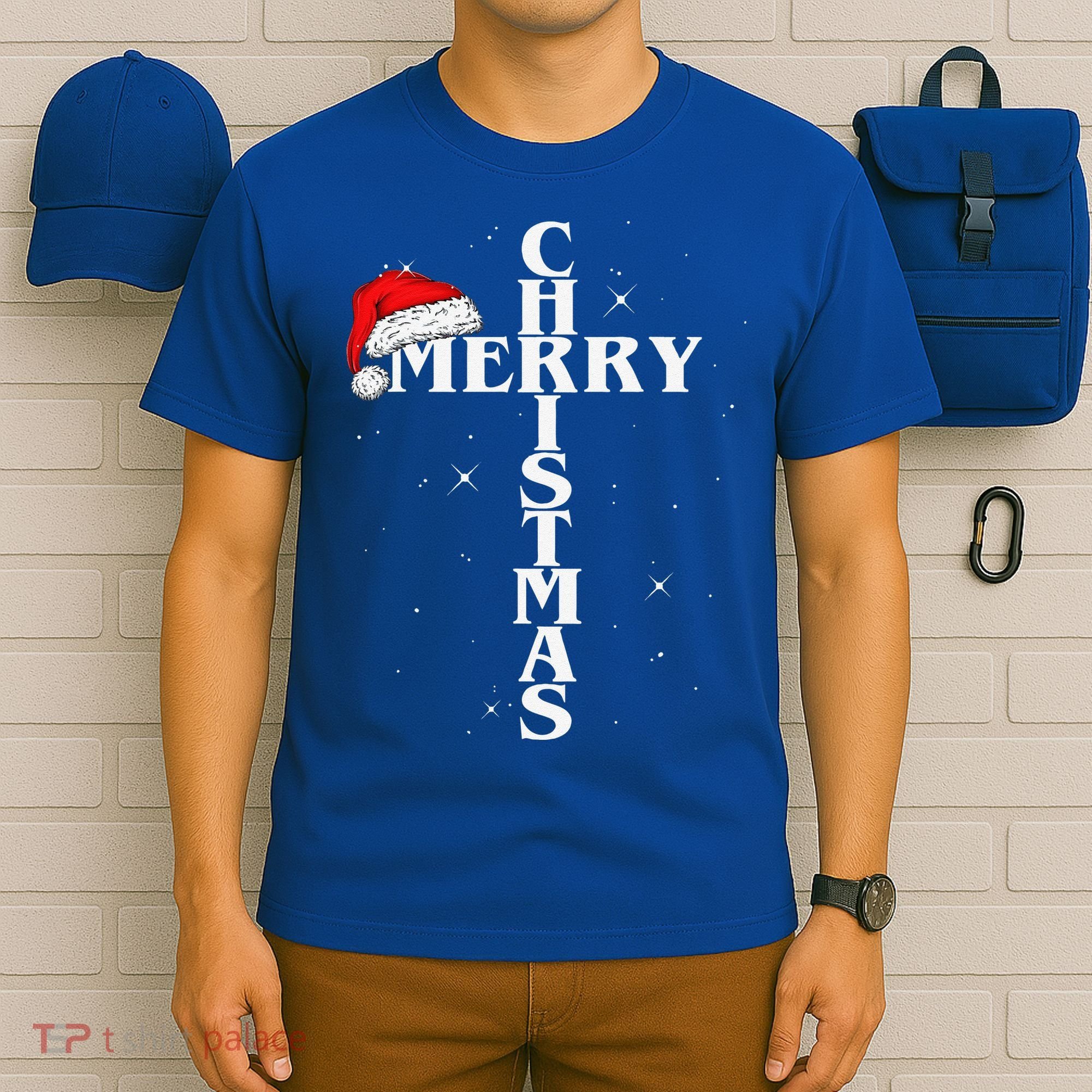 Christian Christmas Santa Hat Jesus Cross And Snow T-Shirt