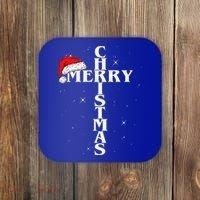 Christian Christmas Santa Hat Jesus Cross And Snow Coaster thumb 0