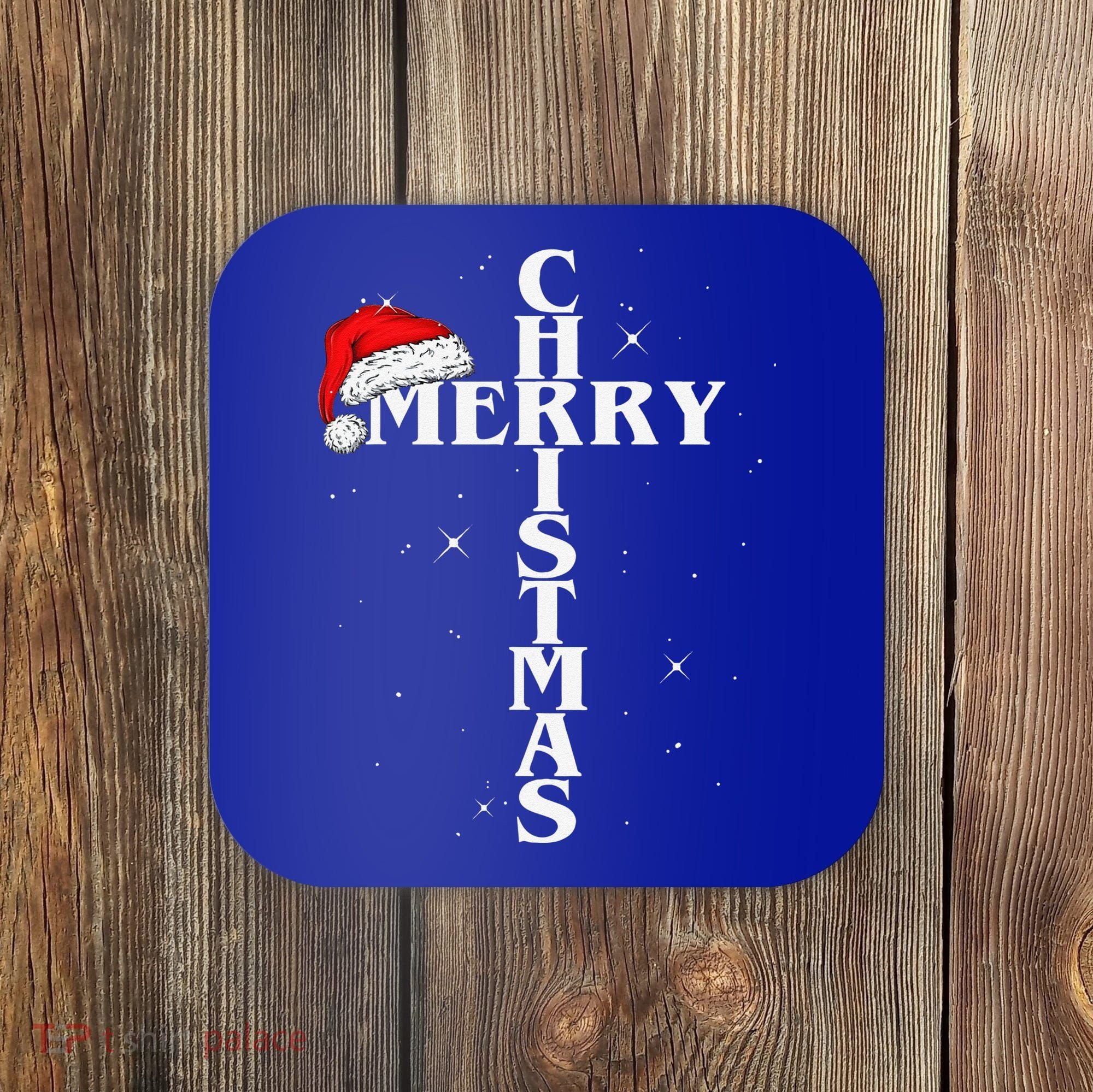 Christian Christmas Santa Hat Jesus Cross And Snow Coaster