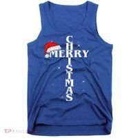 Christian Christmas Santa Hat Jesus Cross And Snow Tank Top thumb 0