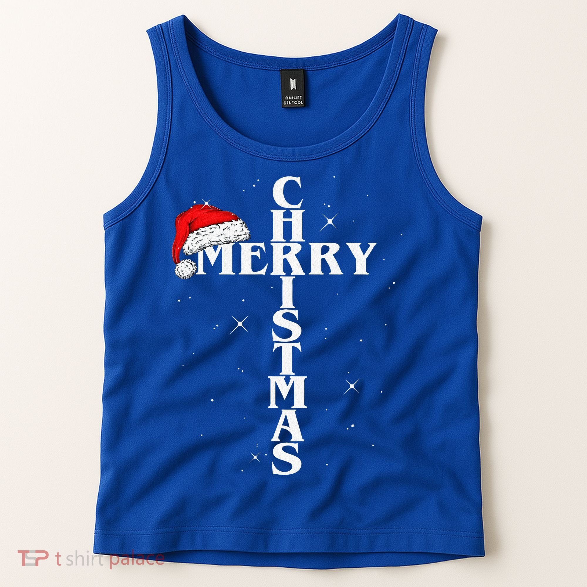 Christian Christmas Santa Hat Jesus Cross And Snow Tank Top