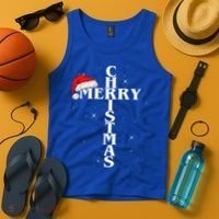Christian Christmas Santa Hat Jesus Cross And Snow Tank Top thumb 4